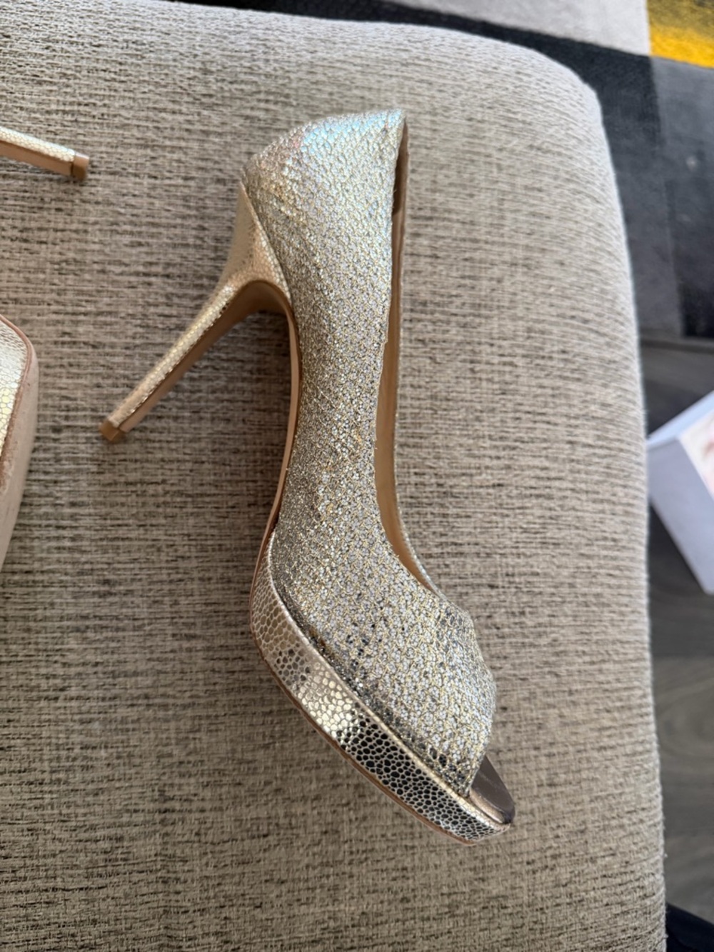 Jimmy Choo LUNA glitter peep toe heels (Champagne)